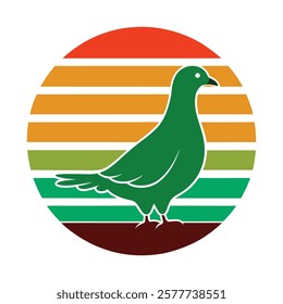 A green mourning dove silhouette on retro stipe vector