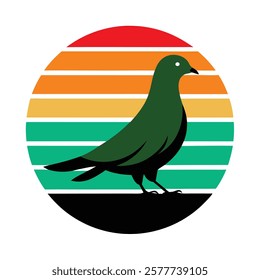 A green mourning dove silhouette on retro stipe art