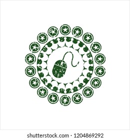 Green mouse icon inside distress grunge seal