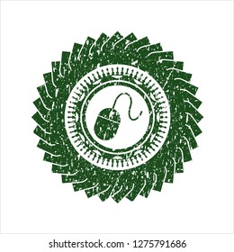 Green mouse icon inside distress grunge stamp