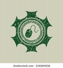 Green mouse icon inside distress rubber grunge texture stamp