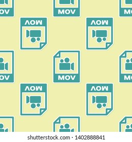 Green MOV file document icon. Download mov button icon isolated seamless pattern on yellow background. MOV file symbol. Audio and video collection. Vector Illustration