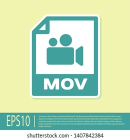 Green MOV file document icon. Download mov button icon isolated on yellow background. MOV file symbol. Audio and video collection. Vector Illustration
