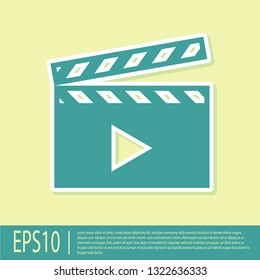 Green Movie clapper icon isolated on yellow background. Film clapper board icon. Clapperboard sign. Cinema production or media industry concept. Flat design. Vector Illustration