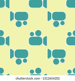 Green Movie or Video camera icon isolated seamless pattern on yellow background. Cinema camera icon. Vector Illustration