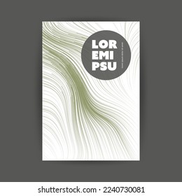 Green Moving, Flowing Stream of Particles in Curving, Wavy Lines - Digitally Generated Futuristic Abstract 3D Geometric Flyer Design Template with Copyspace in a Round Label in Editable Vector Format