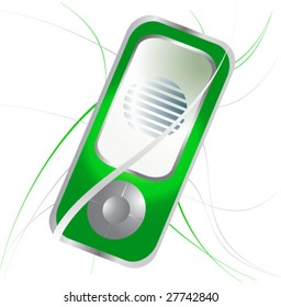 Green mp3 player on background of abstract lines (vector illustration)