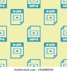 Green MP4 file document icon. Download mp4 button icon isolated seamless pattern on yellow background. MP4 file symbol. Vector Illustration