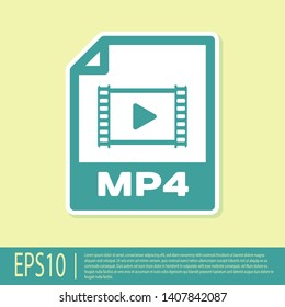 Green MP4 file document icon. Download mp4 button icon isolated on yellow background. MP4 file symbol. Vector Illustration