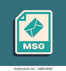 Green MSG file document. Download msg button icon isolated on blue background. MSG file symbol. Long shadow style. Vector Illustration