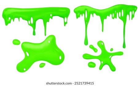 Goteo de mucosidad verde. Vector goo pegajoso líquido. Salpicadura de moco de gelatina. Borde de icono aislado de regate de flema realista. Dirt ooze efecto de jarabe tóxico para el juego. Espeluznante líquido pegajoso radiactivo splodge