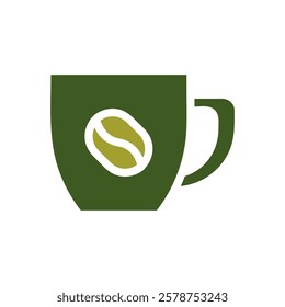 Green Mug With a Coffee Bean Icon Flat Illustration