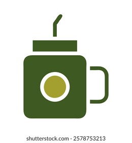 Green Mug Icon with Straw and Handle Simple Design