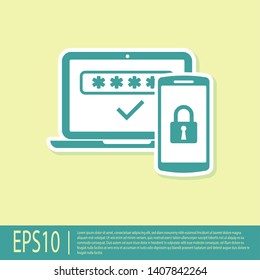 Green Multi factor, two steps authentication icon isolated on yellow background. Vector Illustration