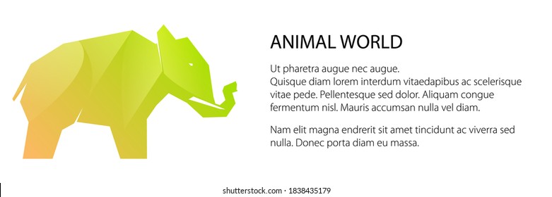 Green multi-colored gradient elephant banner, animal world concept, vector illustration