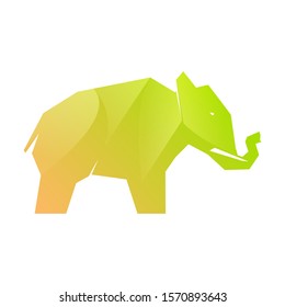 Green multi-colored gradient elephant isolated on white background, vector illustration
