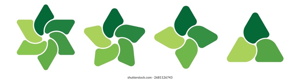 Green multifunctional star shape infographic for business stages, workflow and marketing process. 3, 4, 5, and 6 parts