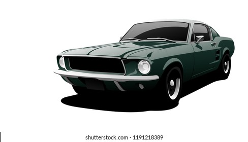 Green Muscle Car In Vector.