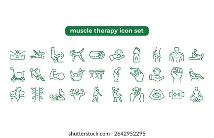 Ícone de terapia muscular verde Definir Linha Arte Ícones gráficos