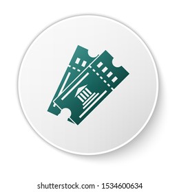 Green Museum ticket icon isolated on white background. History museum ticket coupon event admit exhibition excursion. White circle button. Vector Illustration