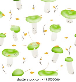 Green mushroom pattern. Green fungus textile