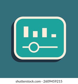 Green Music equalizer icon isolated on green background. Sound wave. Audio digital equalizer technology, console panel, pulse musical. Long shadow style. Vector