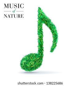 Green music note. Eco music fest sign made of grass, leaves. Green music note. Eco music fest sign made of grass, leaves.