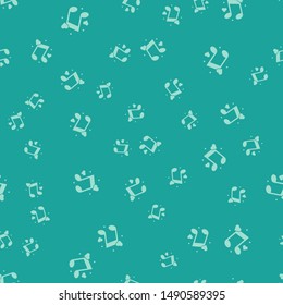 Green Music note, tone with hearts icon isolated seamless pattern on green background.  Vector Illustration