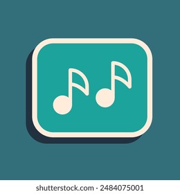 Green Music note, tone icon isolated on green background. Long shadow style. Vector