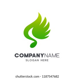 green music note with wing, creative logo design