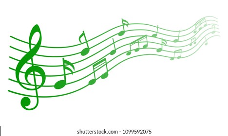 Green music notes background, musical notes – stock vector