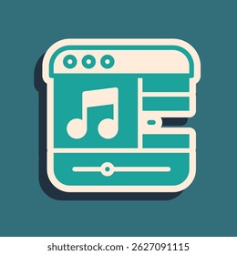 Green Music player icon isolated on green background. Portable music device. Long shadow style. Vector