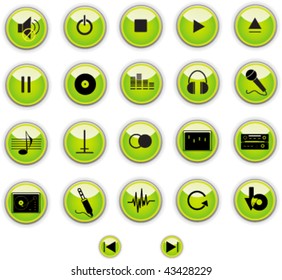 Green musical buttons. Vector illustration.
