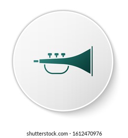 Green Musical instrument trumpet icon isolated on white background. White circle button. Vector Illustration