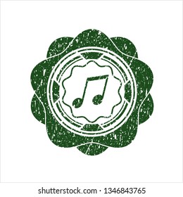 Green musical note icon inside distressed rubber seal