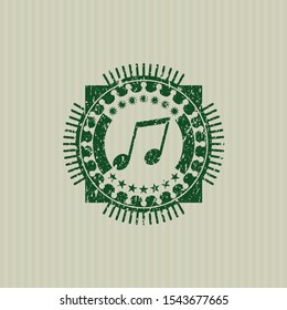 Green musical note icon inside distress rubber grunge stamp