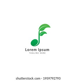 Green musical note with leaf vector illustration. Seed Sprout, Growth, Growing, Harmony, music and nature logo concept. Company logo design template isolated on white color background.