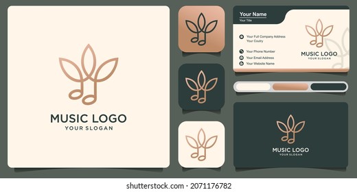 Green musical note with leaf vector illustration, relaxing song . Company logo design template with business card