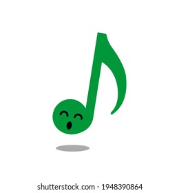 Green musical note with shadow, singing, isolated on white background