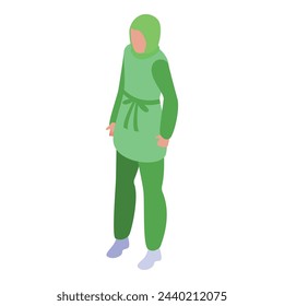 Green muslim fashion icon isometric vector. Arab girl. Lady islam
