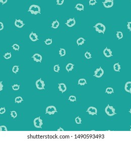 Green Mustache and beard icon isolated seamless pattern on green background. Barbershop symbol. Facial hair style.  Vector Illustration