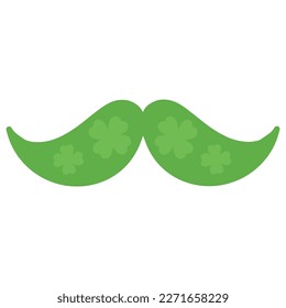 Green mustache with four-leaf clover. St. Patrick's mustache vector isolated image.