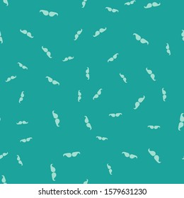Green Mustache icon isolated seamless pattern on green background. Barbershop symbol. Facial hair style.  Vector Illustration