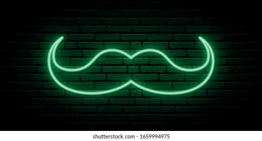 Green mustache neon sign. Vector design for web banner, logo, emblem and label. St Patricks Day vector symbol.