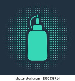 Green Mustard bottle icon isolated on blue background. Abstract circle random dots. Vector Illustration