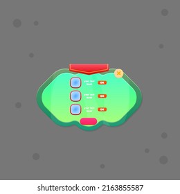 Green Mustard Cloud Shape With Lines GUI Pop Window With Blue Windows And Three Items Vertical Red Flag Header Cute Colorful Cartoon Vector Design