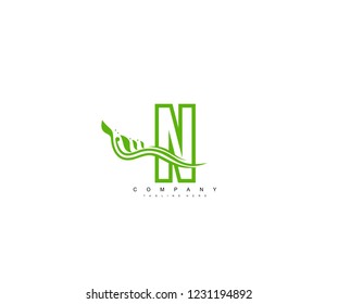 Green N Letter Linked Element Swoosh Flourish Monogram Logotype