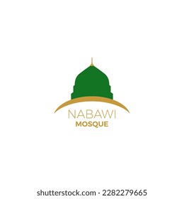 Green nabawi mosque illustration. masjid nabawi mosque logo inspiration