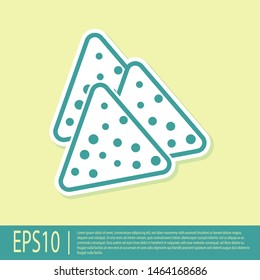 Green Nachos icon isolated on yellow background. Tortilla chips or nachos tortillas. Traditional mexican fast food. Vector Illustration