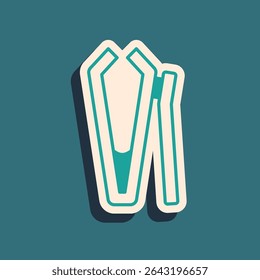 Green Nail cutter icon isolated on green background. Nail clipper. Long shadow style. Vector